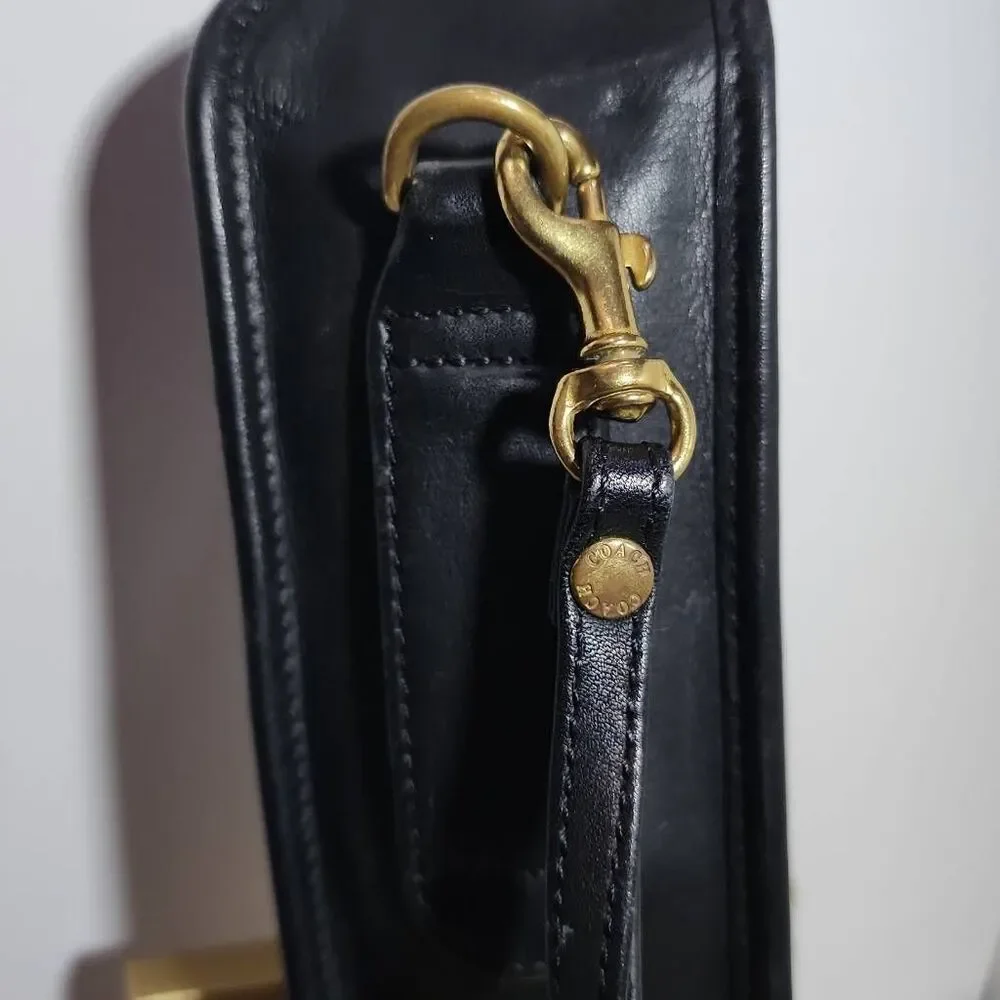 Vintage Coach black leather phone case with Strap